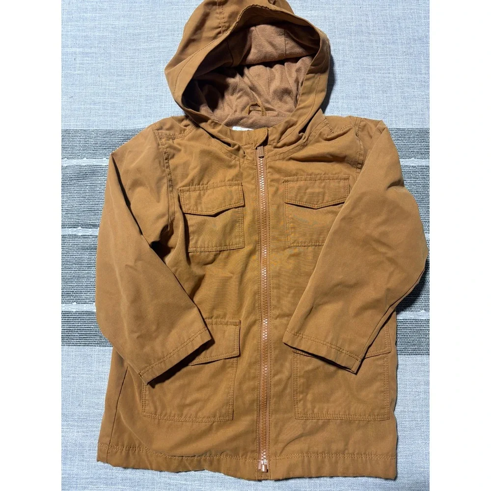 Old navy kids  XS 4-5 Brown Utility Field Jacket Hooded Full Zip Fleece